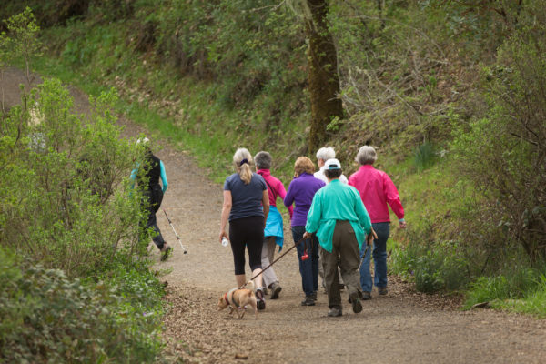 A group of women hike the path at Healdsburg Ridge