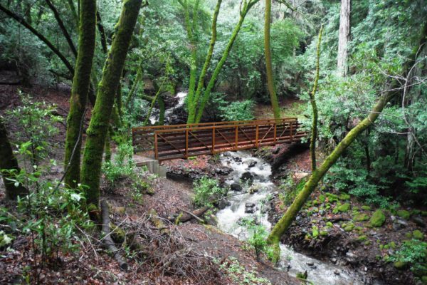 Bridge over rushing creek at North Sonoma Mountain