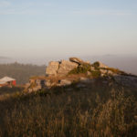 outcropping and red barn at Jenner Headlands