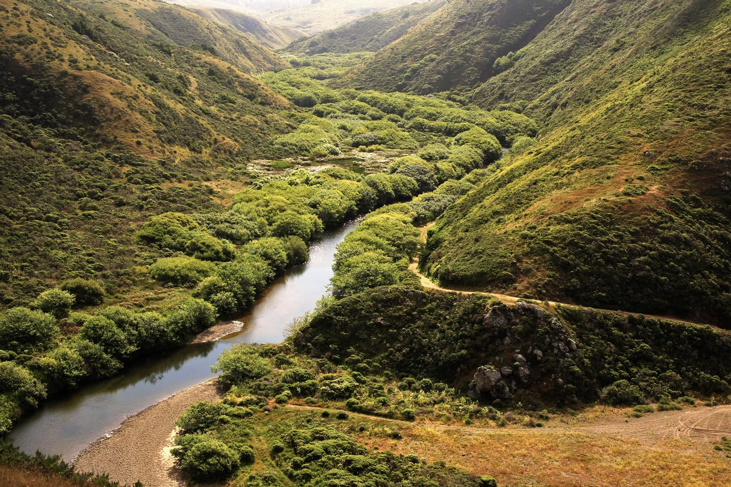 aerial view of a waterway at Carrington Ranch