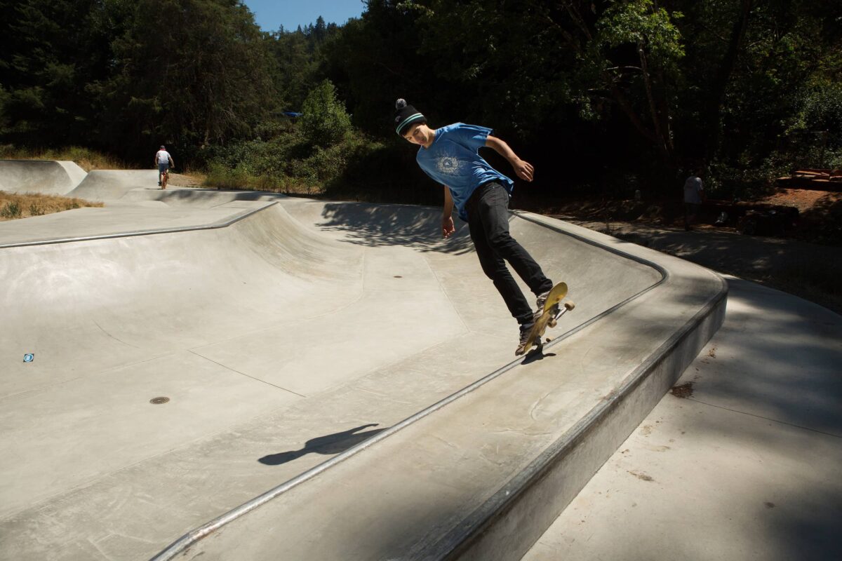 a young man skateboarding