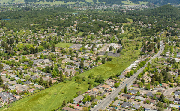 Aerial photo of the greenway park surrounded by neighborhoods
